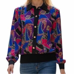 Notations Vintage Womens Multicolor Abstract Baroque Blouse Size Large